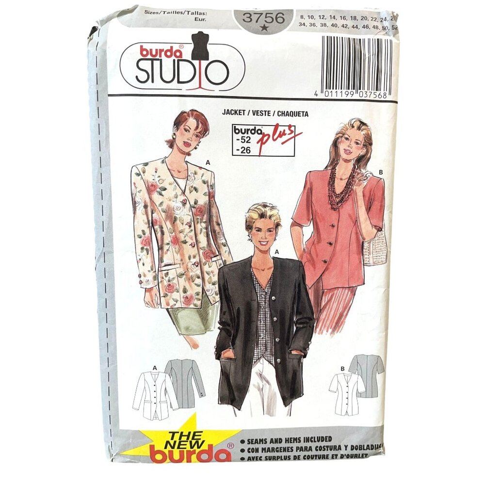 Burda Studio Plus Jacket Veste Chaqueta Sewing‎ Pattern 3756 Size 8-26
